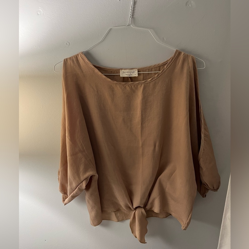 lavender field cold shoulder tie front top